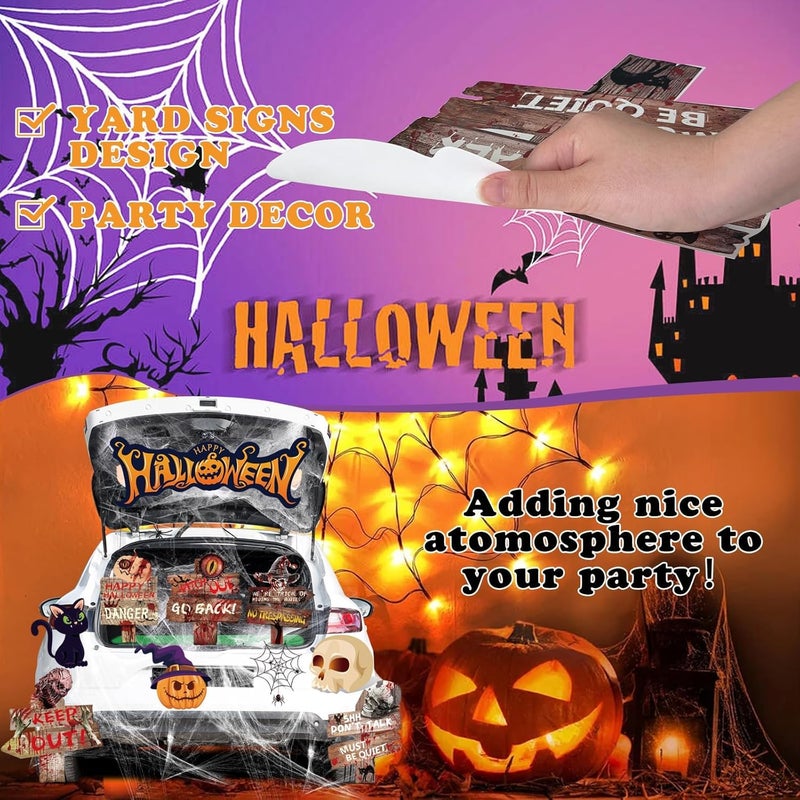 EggSun Halloween Trunk or Treat Car Decorations Kit for SUV,Warning Yard Signs Stakes Props Car Archway Garage Decor Stickers,Haunted Garage House Door Outdoor Decor Entryway Archway & Party - Image 3